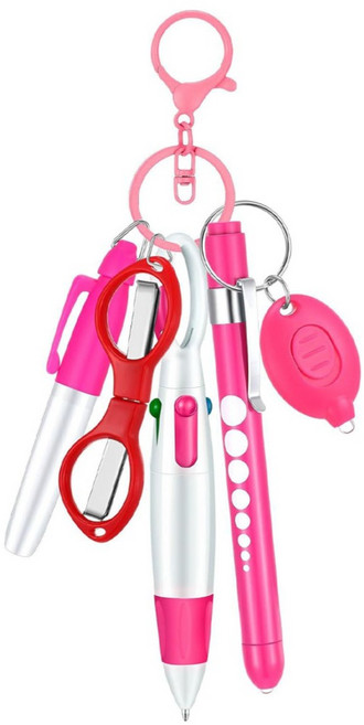 간호사 필수템 키링 멀티펜 가위 실습 준비물 용품 세트 선물 5색 고리 볼펜 네임 펜 라이트 동공펜 불빛 LED