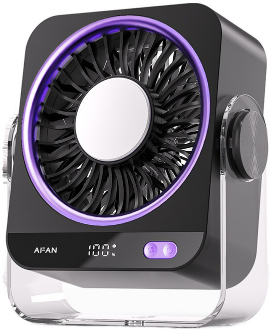 루베라 반도체 냉각 미니 냉풍기 탁상용 선풍기 USB 충전 벽걸이 겸용 에어컨 선풍기 3in1 저소음 강풍, 그레이퍼플, K818