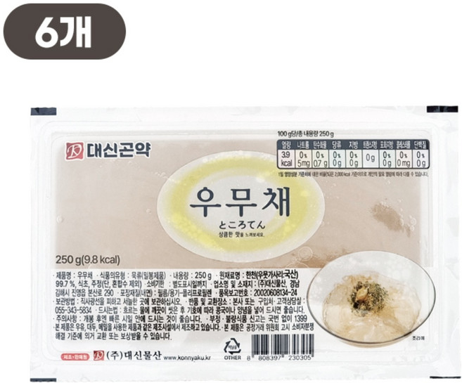 대신물산 우무채 우뭇가사리 한천 우묵, 6개, 250g