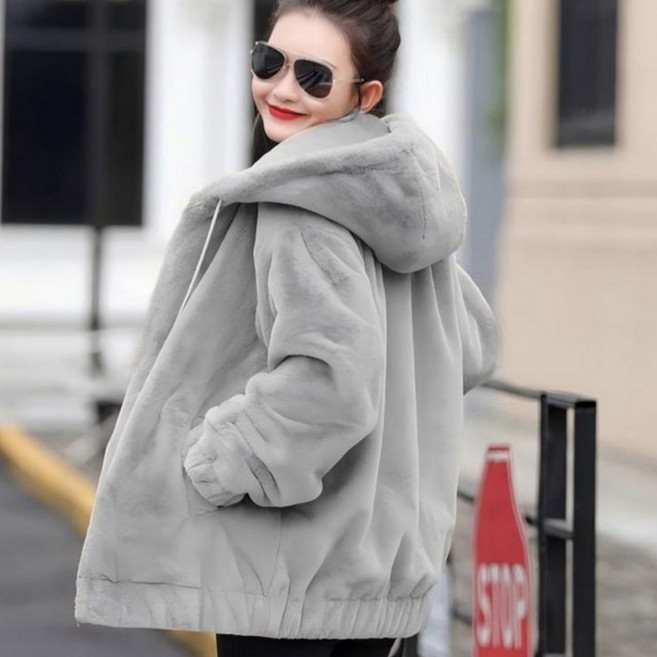 TIMEPURE 여성 플란넬 후드 자켓 중장기장 루즈핏 자켓 데일리 캐주얼 아우터 후드 점퍼 귀여운 스타일 집업 코트