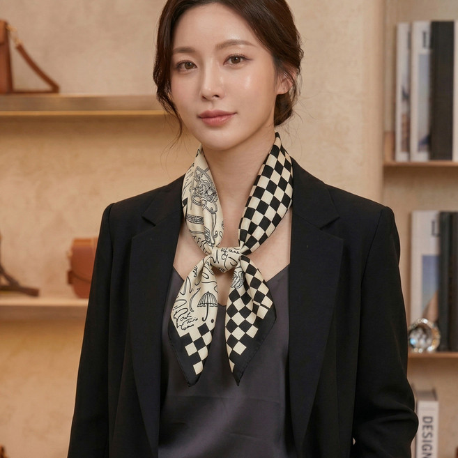제이든 여성 실크 쁘띠 스카프 사각 미니 가방 코디 목 머리 데일리 포인트