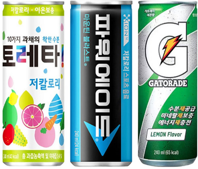 마셔몰 이온음료 세트 게토레이 토레타 파워에이드 3가지맛, 60개, 240ml