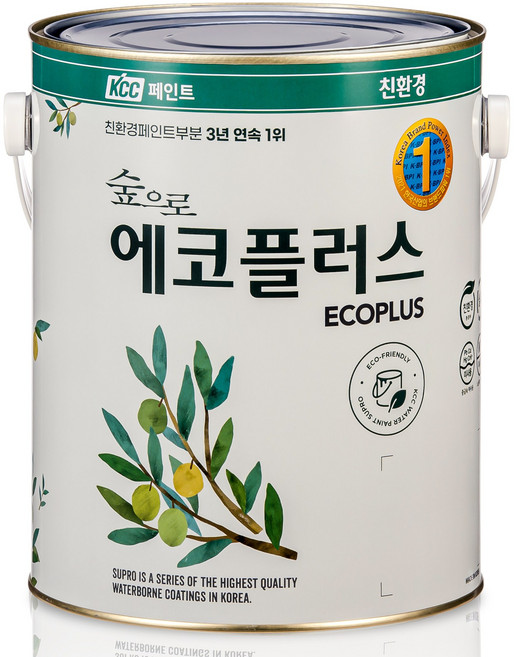 KCC 숲으로에코플러스 무광 실내용 내부용 친환경 수성페인트 벽지 벽면, 백색, 1개, 3.78L