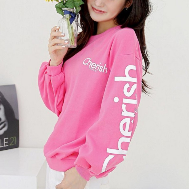 당일발송 여자친9 볼륨 퍼프소매 래터링 오버핏 맨투맨 (S~XL) -10칼라