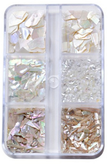 천연 자개 네일 파츠 6종 세트 불규칙 조각 쉘 글리터, 1개, 화이트