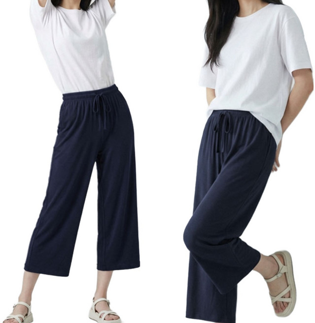 A.I.P 여름 쿨스판 8부 9부 와이드 밴딩 팬츠 쿨바지 통바지 와이드 팬츠 국내생산 냉감바지