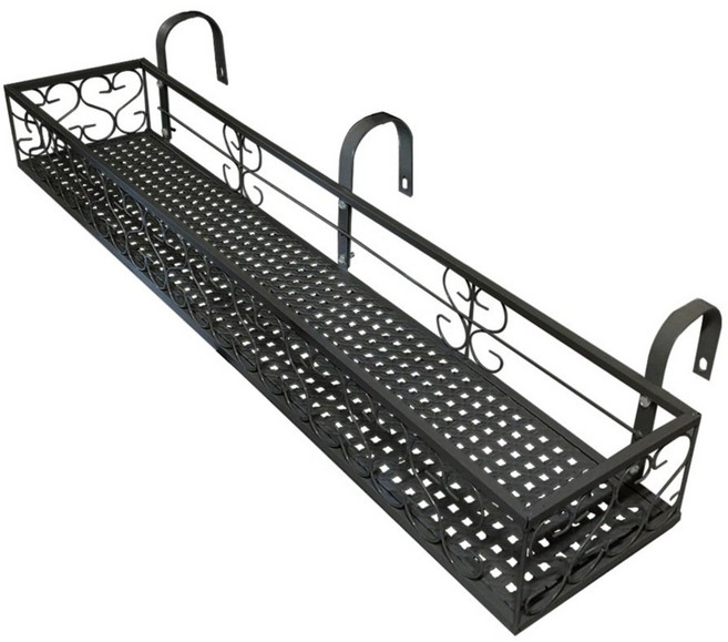 MK 베란다 화분걸이대 일반 난간용 (직각 100 X 25cm) 난간고리3개형, 블랙, 1단