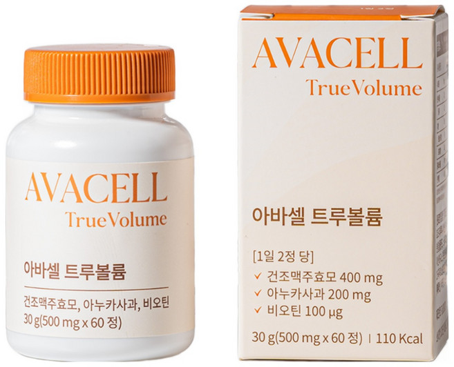 아바셀 트루볼륨 맥주효모 비오틴 아누카사과 고함량 60정 모발 영양제, 6개