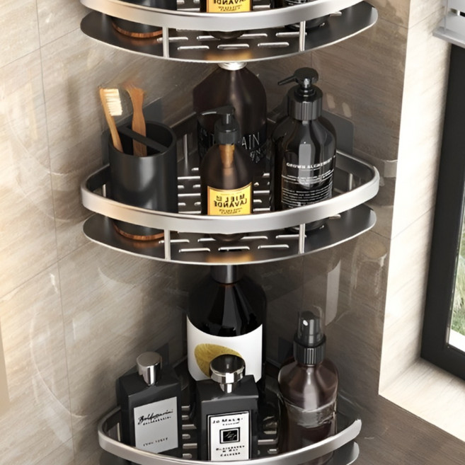 solen 초강력 무타공 욕실 코너선반, 실버 3단, 1개