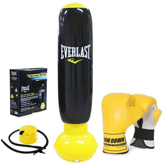 에버라스트 미니 펀치백 세트 복싱 유아 어린이 샌드백, 밥 백 + 미니 복싱글러브 XS 옐로우
