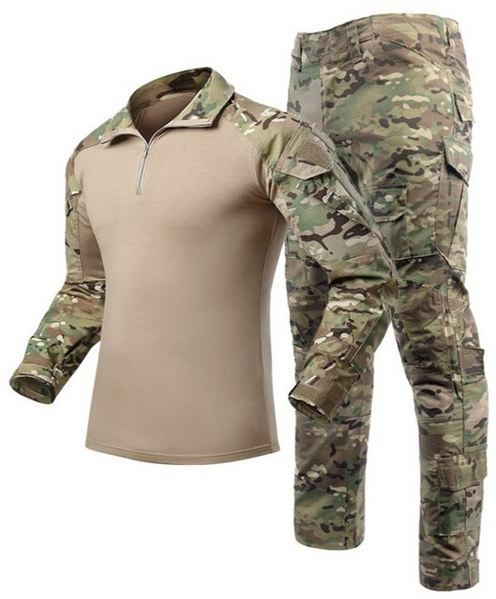 SET 택티컬 전술 컴뱃셔츠 긴팔+팬츠 세트 - 아웃도어 군인 간부 강철부대 캠핑 카고 바지, CP