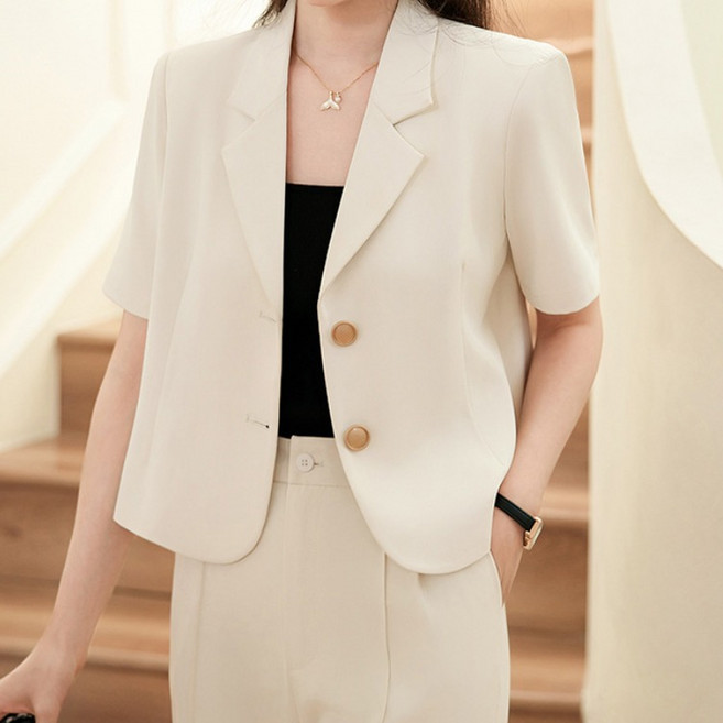 별후이 여성용 여름 캐주얼 숏 루즈핏 반팔 정장 재킷