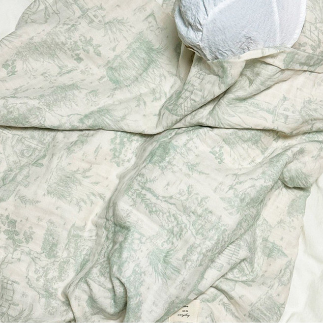 마롤로뜨 거즈 아기 블랭킷 사계절 낮잠 이불 담요 신생아 겉싸개 뜨왈드주이, 민트_뜨왈드주이 블랭킷