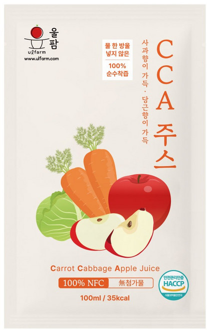 울팜 국내산 100% 착즙 CCA주스 NFC, 90개, 100ml