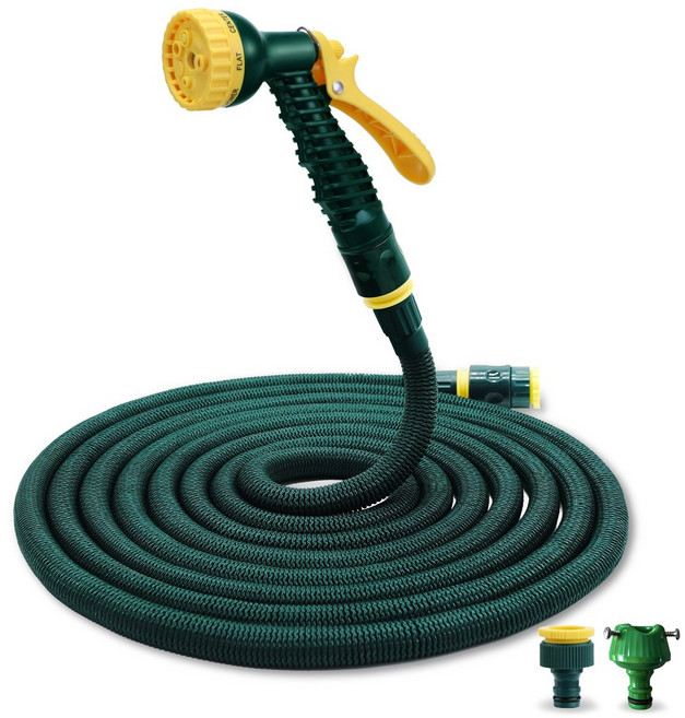 HERZO 자동 확장 매직 물호스 강력 고압 분사 7가지 분사 모드 세차 정원 청소 호스, 녹색, 7.5m