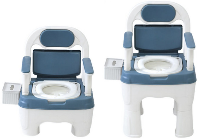 보드미 이동식 좌변의자 대변통 와상 환자 노인 성인용 가정용 대변의자 대변기 좌변기 용품, 옵션1 아이보리 앤 블루, 1개, 이동식 좌변기