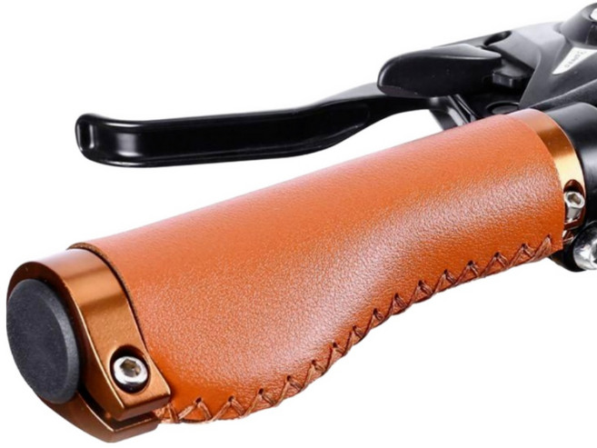 글로리존 프리미엄 자전거 가죽 핸들 손잡이 그립, 1세트, 브라운