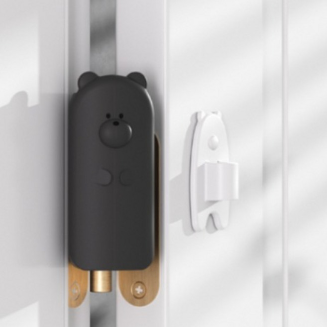문틈 손끼임방지 곰돌이 캐릭터 문닫힘방지 실리콘 도어스토퍼 3개세트, 1세트, 블랙