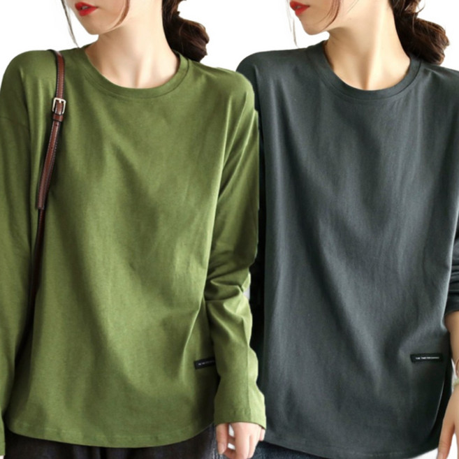 ROYALBELLE 2장묶음 여성 순면 긴팔 빅사이즈 베이직 심플 루즈핏 캐주얼 티셔츠 K031403