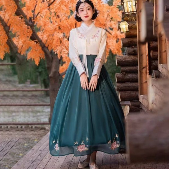 프리미엄 여성 한복 세트 전통 생활 한복 예쁜 무용 공연복 개량 한복 세트 공주풍 드레스 자수 한복 세트 WMY