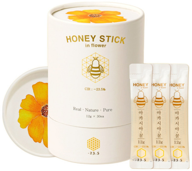 -23.5 꿀스틱 스틱꿀 30포 100% 국산 벌꿀 아카시아꿀 야생화꿀 잡화꿀 밤꿀 대추나무꿀 피나무꿀 때죽나무꿀 한달분 선물 답례품, 360g, 1개