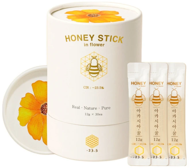 -23.5 꿀스틱 스틱꿀 30포 100% 국산 벌꿀 아카시아꿀 야생화꿀 잡화꿀 밤꿀 대추나무꿀 피나무꿀 때죽나무꿀 한달분 선물 답례품, 360g, 1개 - 쿠팡