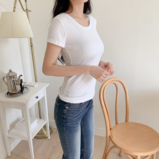 에르모소 1+1 여성 슬림핏 무지 반팔 티셔츠 반팔티 여자 여름 기본 티셔츠 H-C026