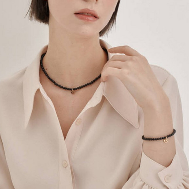 엘르 주얼리 시그니처 천연 오닉스 목걸이 팔찌 세트 + 쇼핑백