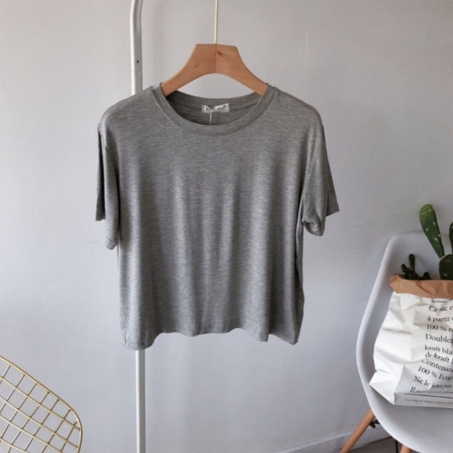 여성 무지 세미크롭 모달반팔티