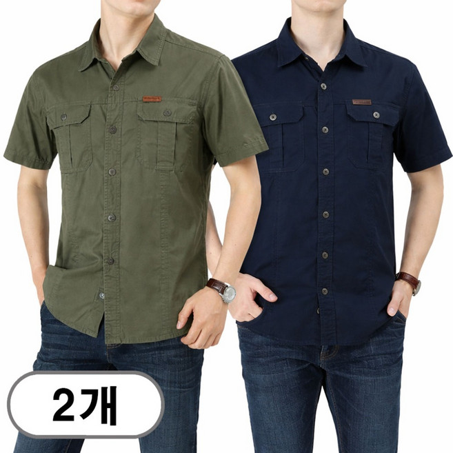 차쿠 1+1 남성 캐주얼 반팔 전술 셔츠 남방 캠핑 반팔 카라셔츠 아웃도어 낚시 셔츠 중년 빅사이즈