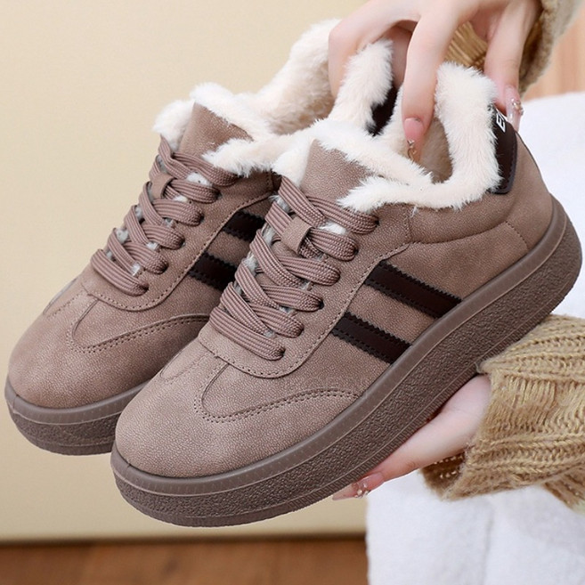 KOPN 면화 여자 겨울 기모 가두 보온 캐주얼 판화 두꺼운 바닥 앞 끈 덕훈화 빵화 백합 러닝화 겨울 기모 면화