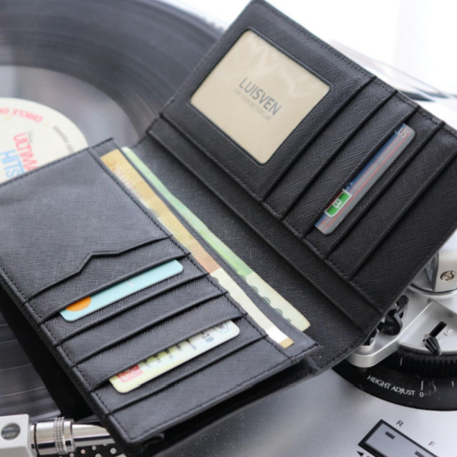 수납력 좋은 남자 사피아노 소가죽 블랙 장지갑