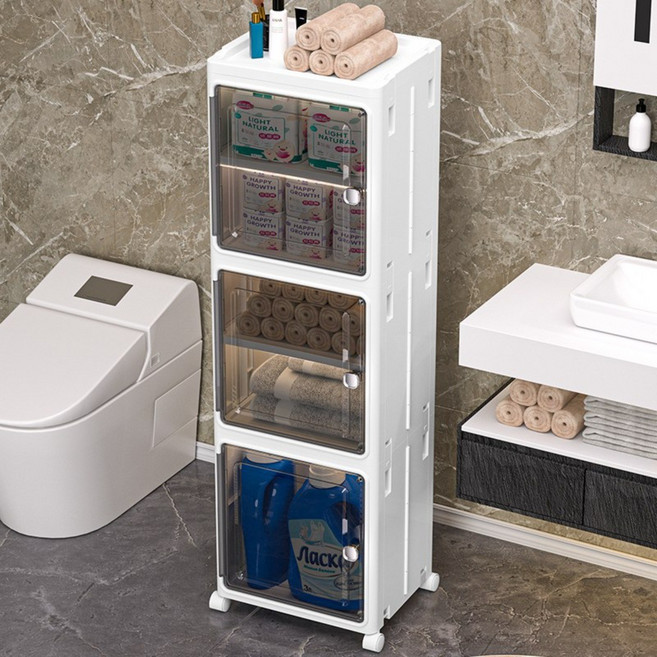 틈새수납장 이동식 접이식 슬림 수납장 냉장고 주방 거실 욕실 세탁실 다용도 수납장, 1개, 크림