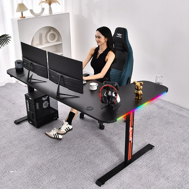 아우스 위너렉스 L시리즈 카본 LED 게이밍책상 컴퓨터책상 좌 우 선택가능 1400 1600 1800, RGB형(블랙) 1400(L)