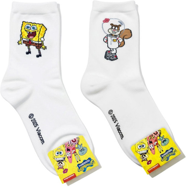 국내 생산 정품 스폰지밥 캐릭터 장목 여성 양말 세트