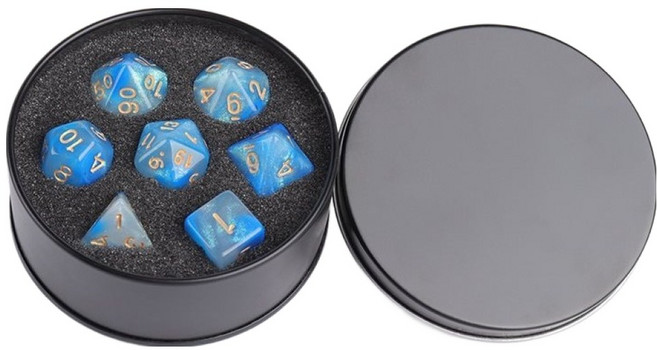 [MirentO]다면체 점성술 보드게임 TRPG 다이스 주사위 세트, 화이트블루