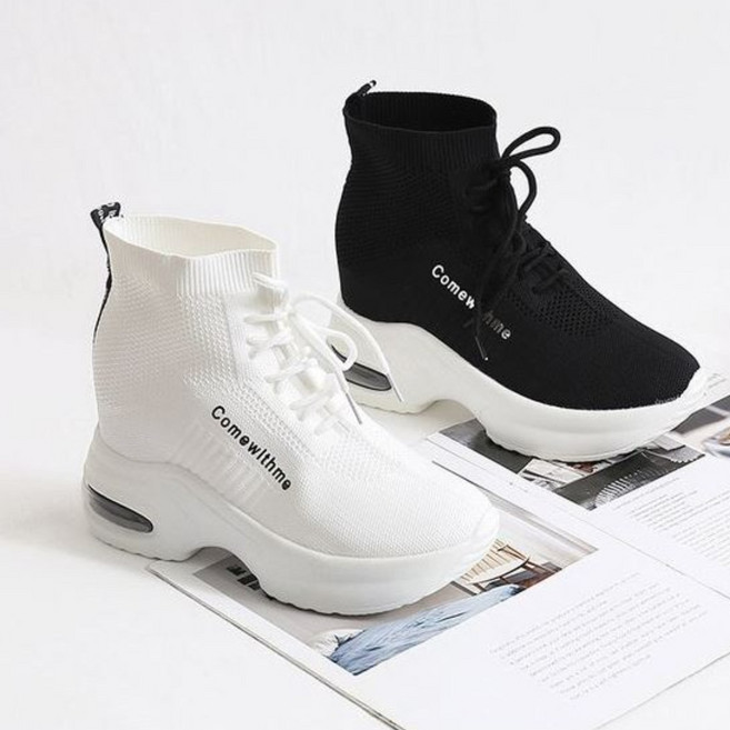 [트리샤] 8CM 키높이 에어쿠션굽 하이탑 스판 삭스 스니커즈 TMA9960