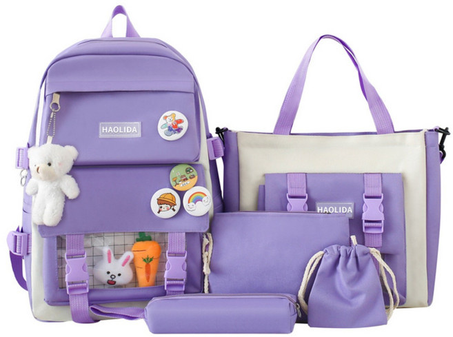 담다 새학기 가방 7종 풀세트 백팩+보조가방+파우치+미니크로스백+필통+키링인형+뱃지