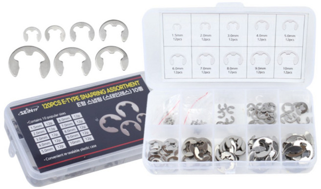 세인티에프 스텐 스냅링 세트 (E형 10종) 120pcs 고정링 E링 축용 멈춤링, 스냅링 세트 (E형/10종), 1개