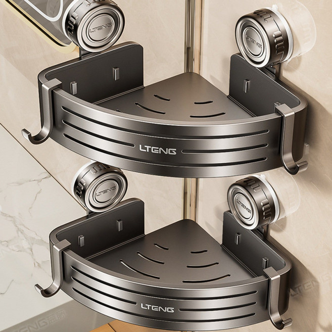 리틀보이 초강력 진공흡착 무타공 욕실선반 코너형, 2개