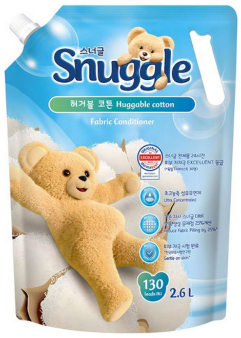 스너글 초고농축 섬유유연제 오리지널 허거블 코튼 리필, 2.6L, 4개