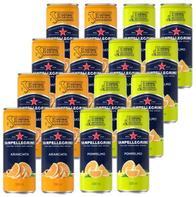 산펠레그리노 2가지 맛 혼합 오렌지+폼펠모, 16개, 330ml