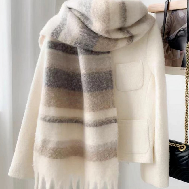 어반유니크 파스텔톤 빅사이즈 고급 스트라이프 머플러 니트 목도리