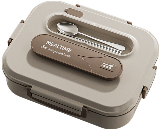 에코럭키 NEW 스테인레스 316 식판 도시락통 수저세트 포함 전자레인지 사용가능, 1개, 추가형-브라운