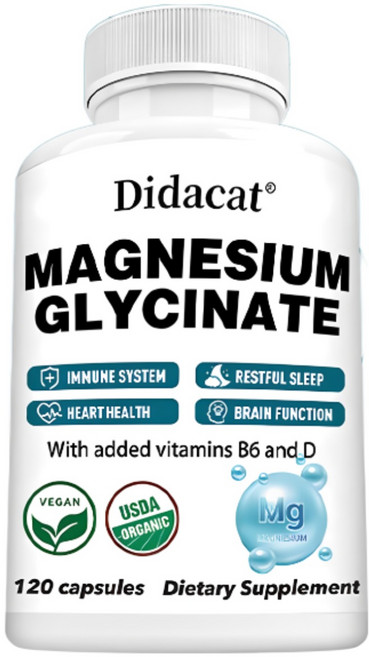 마그네슘 글리신 보충제 - 비타민 D 및 B6와 완전 킬레이트화 - 면역체계 건강한 수면 심장 건강 및 뇌 기능 지원, 3개, 120정