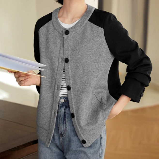 SAHINER 여성 봄 배색 라운드넥 버튼 니트 가디건 스웨트셔츠 AWT63