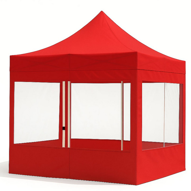 리브포어스 프리미엄 접이식 캐노피 천막+프레임+투명바람막이세트+프레임가방, 레드