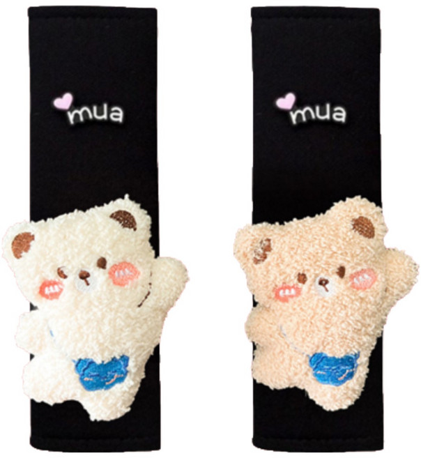 플라우디 자동차 안전벨트 커버 사계절 안녕 곰돌이 2p, 화이트+연브라운(1+1), 1개