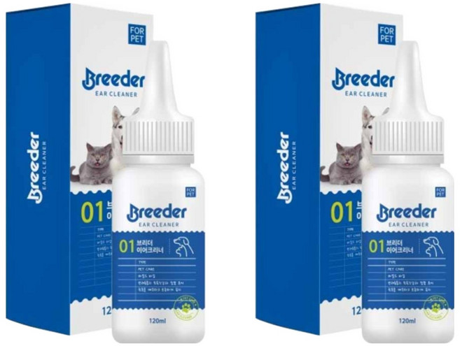 강아지 고양이 반려동물 이어(귀) 크리너, 120ml, 2개