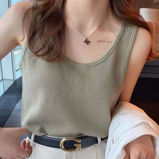 韓版寬肩冰絲背心 女裝上衣